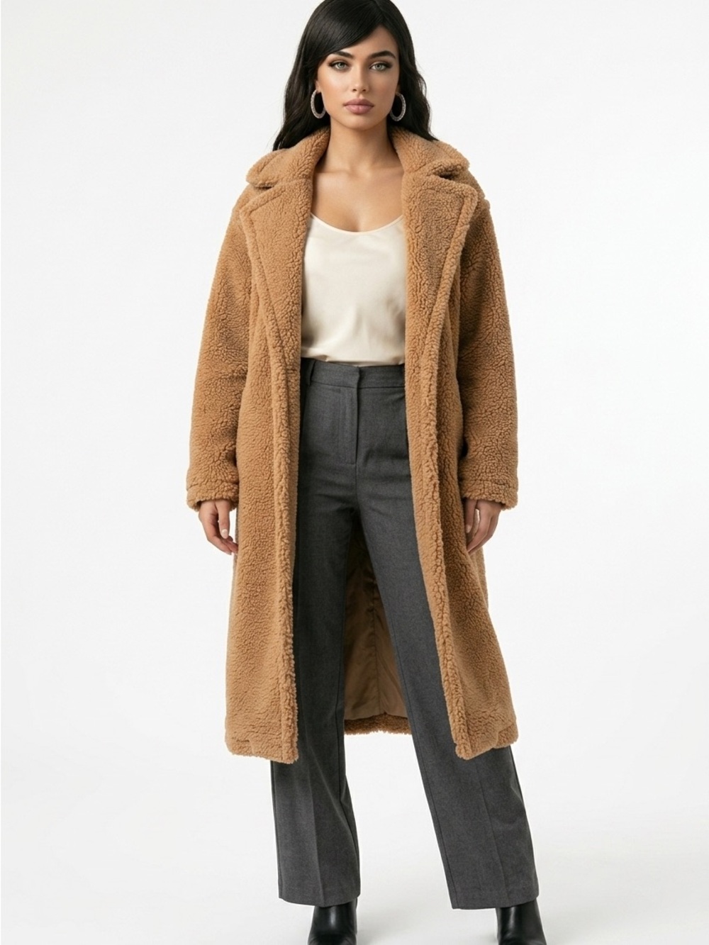 Fabletics Plush Teddy Coat in Camel - Picture 3 of 16